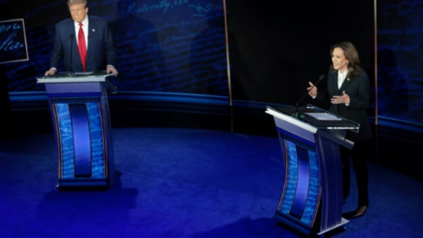 Harris und Trump während der TV-Debatte am 10. September