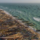 Hunderte von Pirogen säumen den Strand der mauretanischen Hauptstadt Nouakchott. Offiziell holen Fischer mit ihnen jährlichen rund 900.000 Tonnen Fisch aus dem Meer. Tatsächlich dürften es durch illegale oder nicht gemeldete Fänge mehr als das Doppelte sein. Steigende Meerestemperaturen in Folge des Klimawandels lassen die Fischbestände nach Norden und weiter vor die Küste wandern