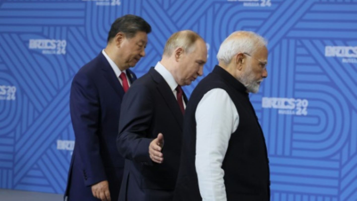 Xi, Putin und Modi (links nach rechts) in Kasan