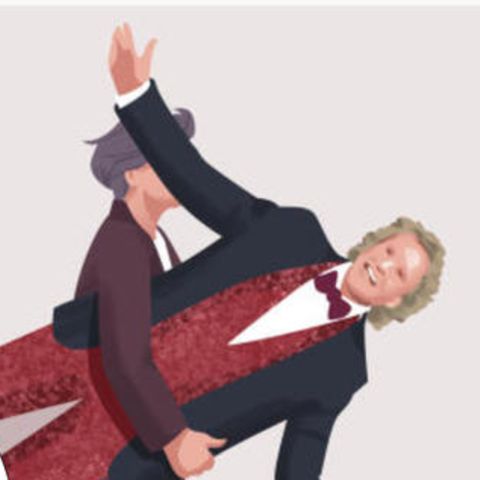 Eine Illustration zeigt eine Frau, die Thomas Gottschalk in einem schillernden Anzug davonträgt