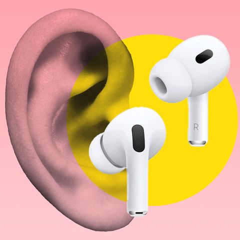 Illustration zeigt ein freigestelltes Ohr und air pods 2 pro Kopfhörer