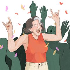 Illustration Wechseljahre: zeigt eine Frau jenseits der 50 beim Raven im Club