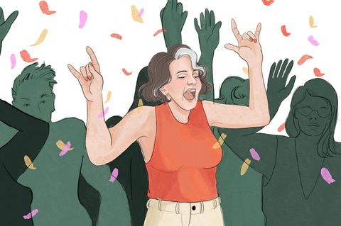 Illustration Wechseljahre: zeigt eine Frau jenseits der 50 beim Raven im Club