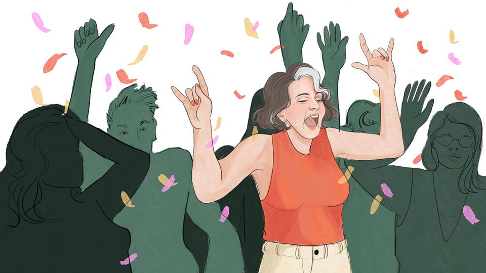 Illustration Wechseljahre: zeigt eine Frau jenseits der 50 beim Raven im Club