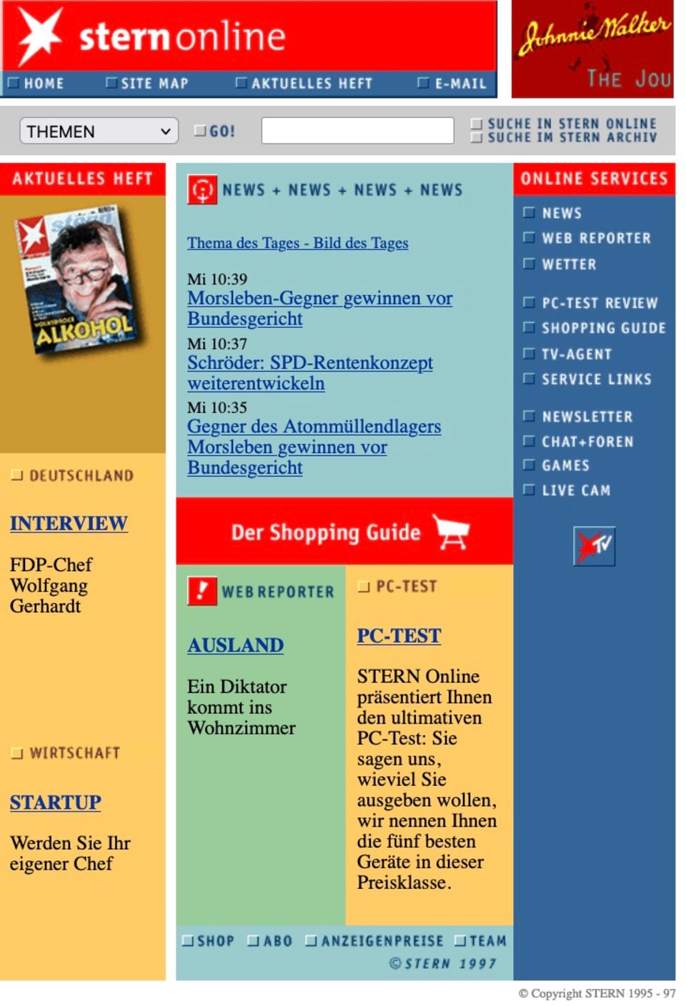 Die stern-Homepage im Jahr 1997