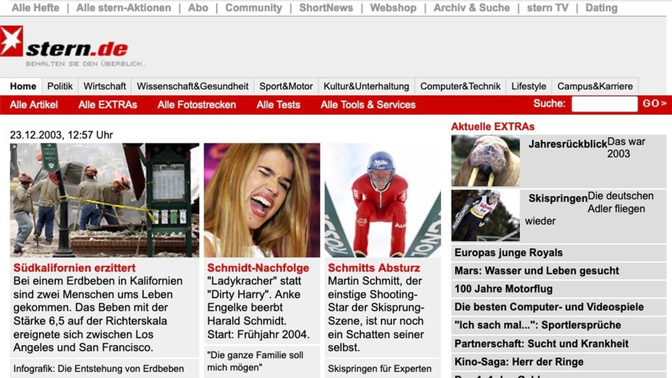 Die Homepage im Jahr 2003