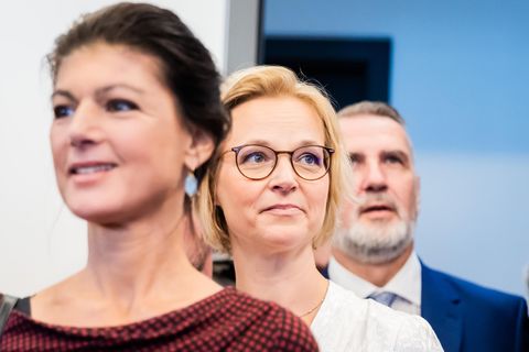 BSW-Parteivorsitzende Sahra Wagenknecht und Katja Wolf, BSW-Spitzenkandidatin in Thüringen