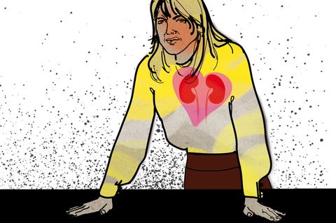 Illustration Bluthochdruck: Eine Frau mit Nieren im Herz