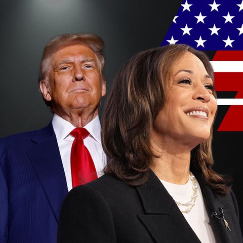 Kamalla Harris und Donald Trump im Scheinwerfer-Licht