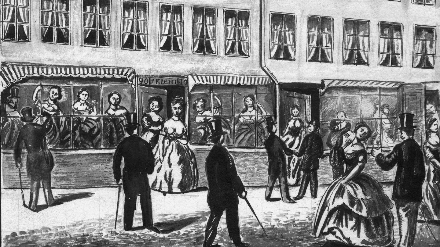 Prostitution in der Herbertstraße gibt es seit mehr als 200 Jahren – hier eine Szene aus dem 19. Jahrhundert. Ihren heutigen Namen hat die Straße erst 1922 erhalten  