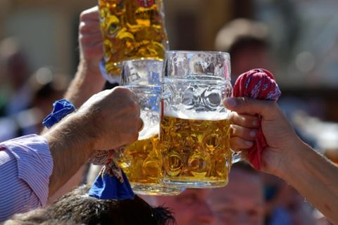 Männer stoßen mit Bier an