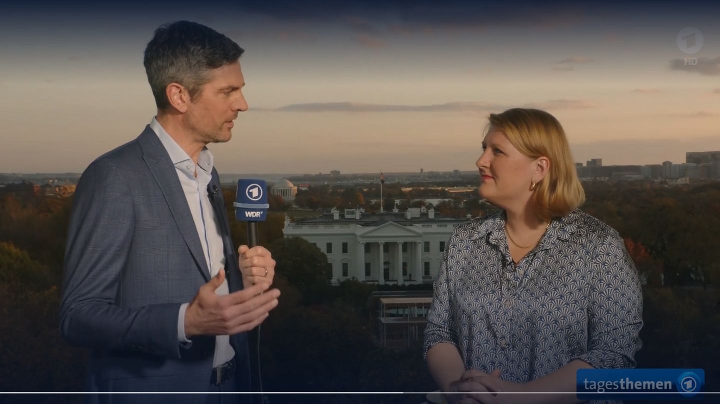 Ingo Zamperoni im TV-Interview mit US-Wahlexpertin Liana Fix