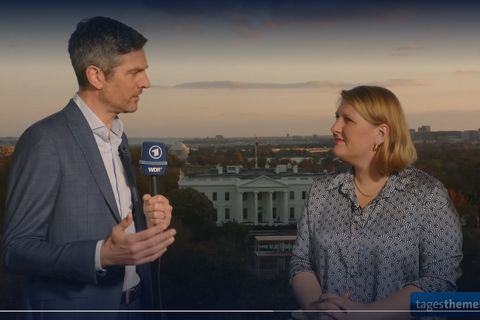 Ingo Zamperoni im TV-Interview mit US-Wahlexpertin Liana Fix