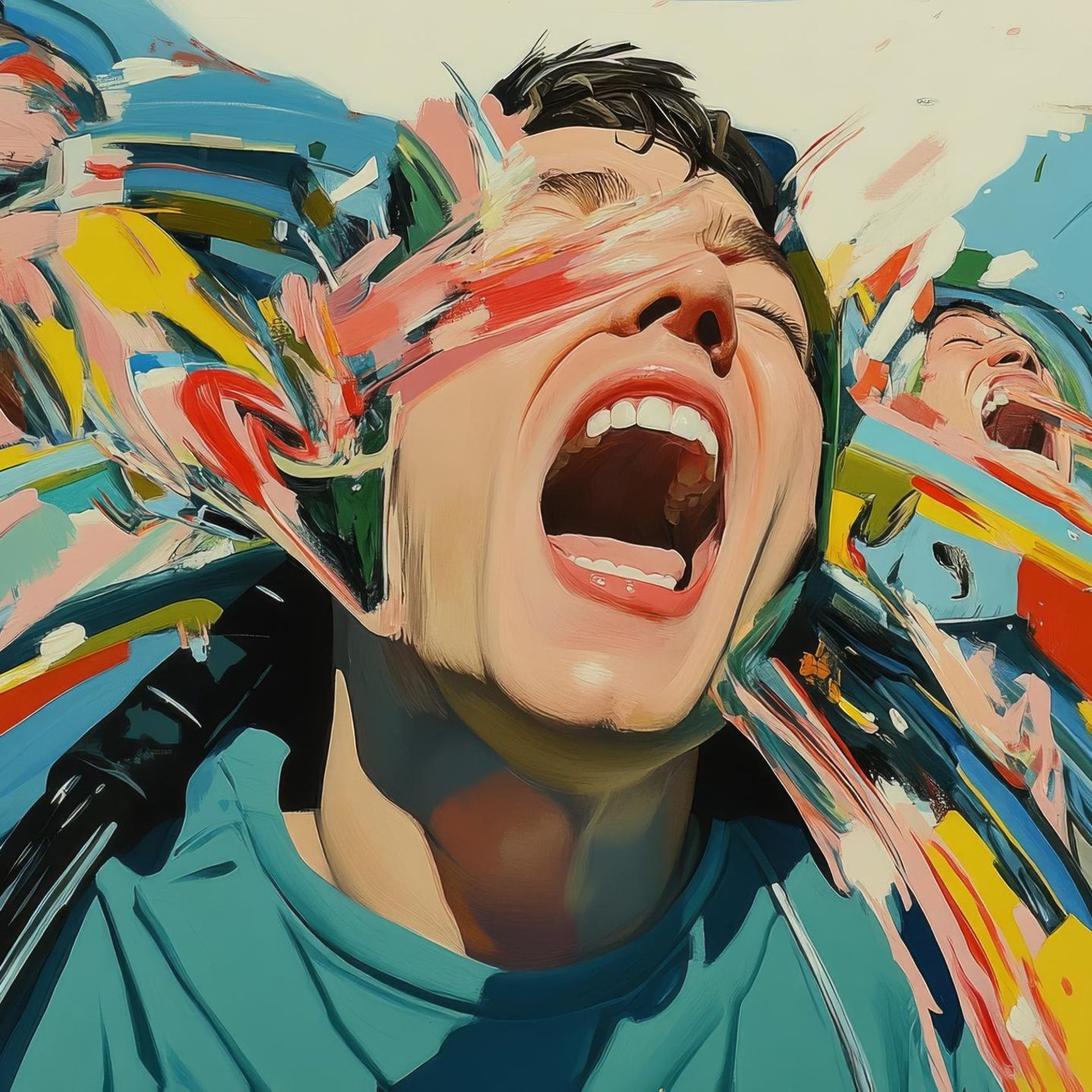 Illustration einer Achterbahnfahrt, die Borderline-Störung wird durch verzerrte Farben ausgedrückt