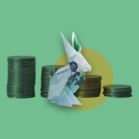 This illustration for inflation shows a folded origami bunny from a banknot