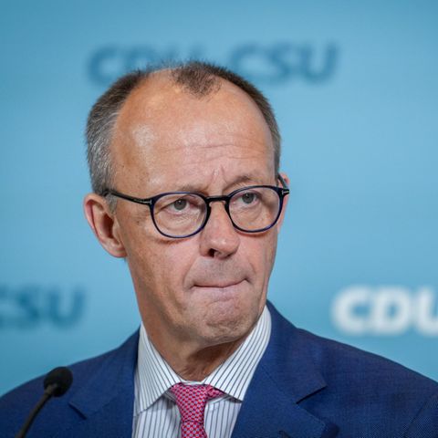 Portrait of Friedrich Merz with pursed lips