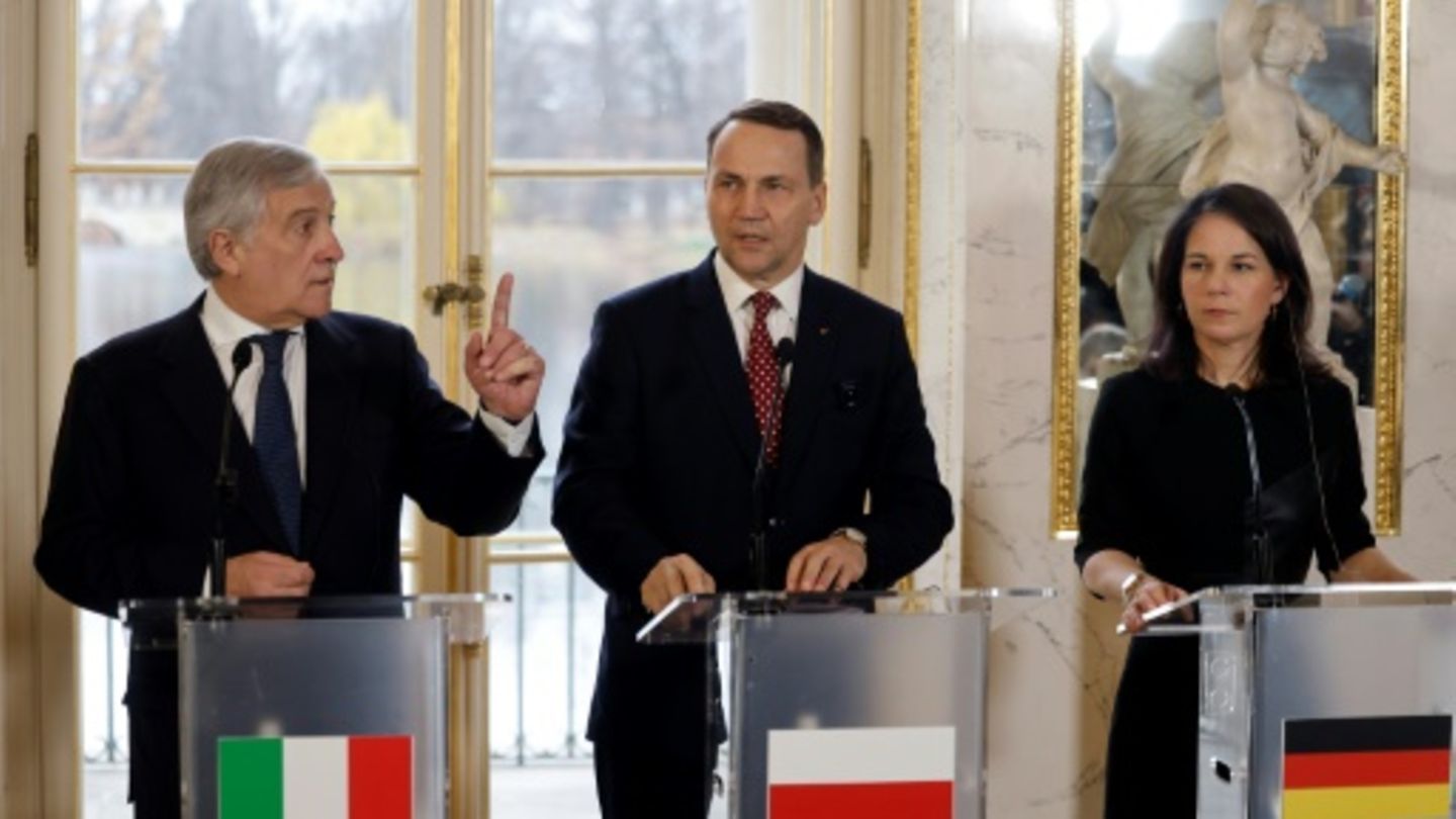 Antonio Tajani, Radoslaw Sikorski und Annalena Baerbock