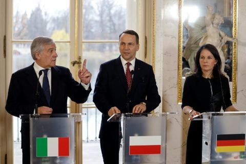 Antonio Tajani, Radoslaw Sikorski und Annalena Baerbock