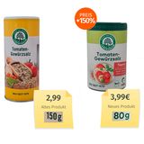Die neue und die alte Verpackung des "Tomaten-Gewürzsalzes" von Lebensbaum