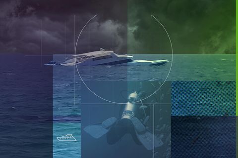 Man sieht ein sinkendes Schiff in einer grafischen Anmutung.
