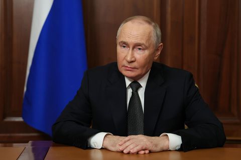Der russische Präsident Wladimir Putin nimmt seine Fernsehansprache auf