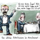 Am 6. November, dem Tag als Donald Trump zum US-Präsidenten gewählt wurde, zerbrach die Ampel-Koalition. Wie vergiftet die Atmosphäre der drei Parteien war, hat Klaus Stuttmann in dieser Karikatur dargestellt