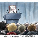 Diese Zeichnung stellt die (Nicht-)Kommunikation von Bundeskanzler Olaf Scholz recht treffend dar