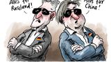 Deutschland first? Nicht bei der AfD: Die große Nähe mancher Politiker  dieser Partei zu Russland und China hat Stuttmann in diesem Bild dargestellt