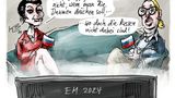 Sahra Wagenknecht und Alice Weidel schauen zusammen Fußball? Nicht auszuschließen, dass das tatsächlich so passiert ist. Die beiden Russland-Fans wissen in Stuttmanns Darstellung jedoch nicht, welcher Mannschaft sie die Daumen drücken sollen