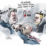 Das von Nancy Faeser geplante Messerverbot prägte die Debatte in diesem Jahr. Klaus Stuttmann ist sich jedoch nicht ganz sicher, ob ob sich die Spitzenpolitiker in der Ampel-Koalition selbst dran halten