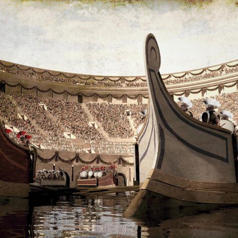 Kolosseum: Illustration zeigt Schiffe in der gefluteten Arena