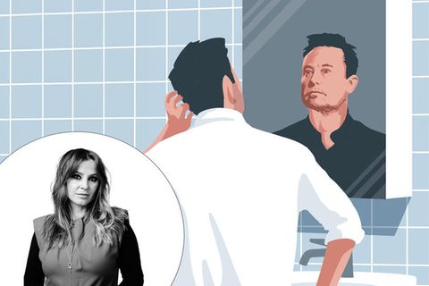 Illustration zeigt Elon Musk, der in einen Spiegel schaut
