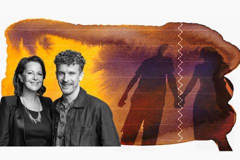 Illustration für Beziehung 2.0: Der Schatten einer Frau und eines Mannes halten sich an den Händen
