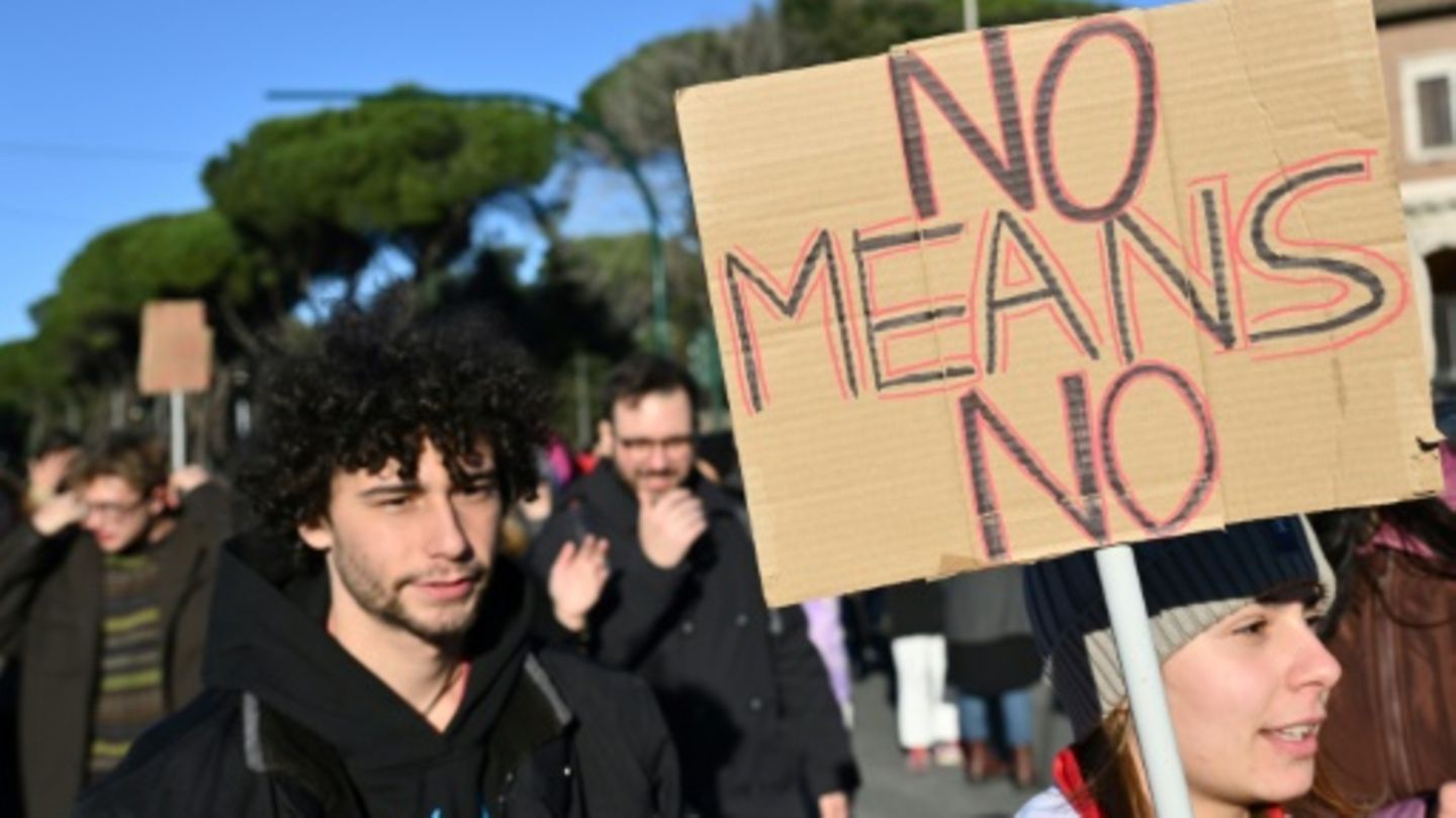 Plakat auf Demonstration gegen Gewalt gegen Frauen in Rom