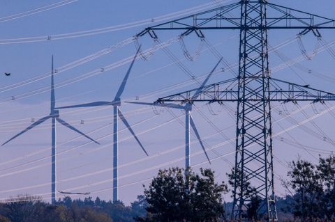 Urteil Strompreisbremse: Elektromasten sind in der Nähe einer Umspannstation in Schwerin zu sehen