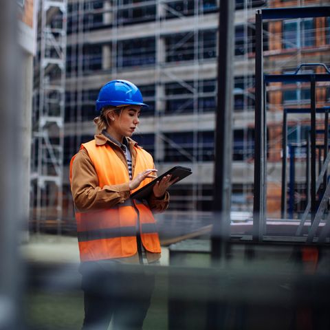 Woman on job at construction site