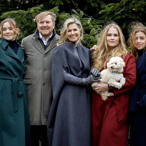 Weihnachten mit Vierbeiner: König Willem-Alexander und Königin Máxima mit ihren drei Töchtern und Familienhund Mambo