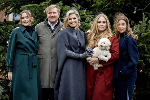 Weihnachten mit Vierbeiner: König Willem-Alexander und Königin Máxima mit ihren drei Töchtern und Familienhund Mambo