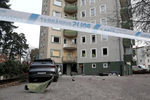 Schäden an einem Wohnblock, in Schwedens Gemeinde Sundbyberg