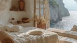 Schlafzimmer mit Blick auf Klippen und Wasser