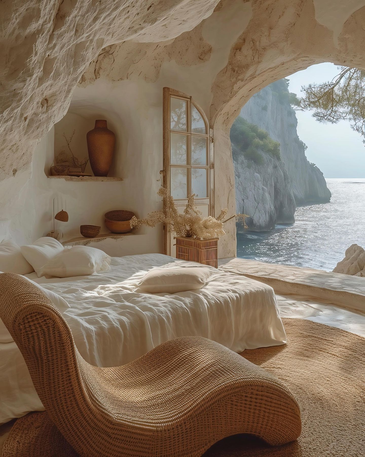 Schlafzimmer mit Blick auf Klippen und Wasser