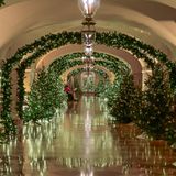 Ein Flur mit vielen Weihnachtsbäumen