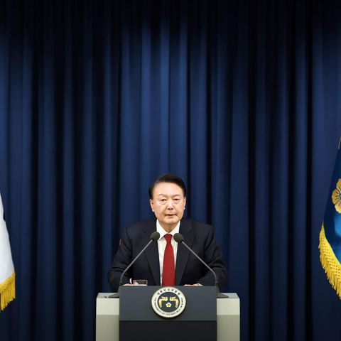 Südkoreas Präsident Yoon Suk Yeol am Rednerpult