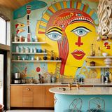 Bunte Küche mit Malereien