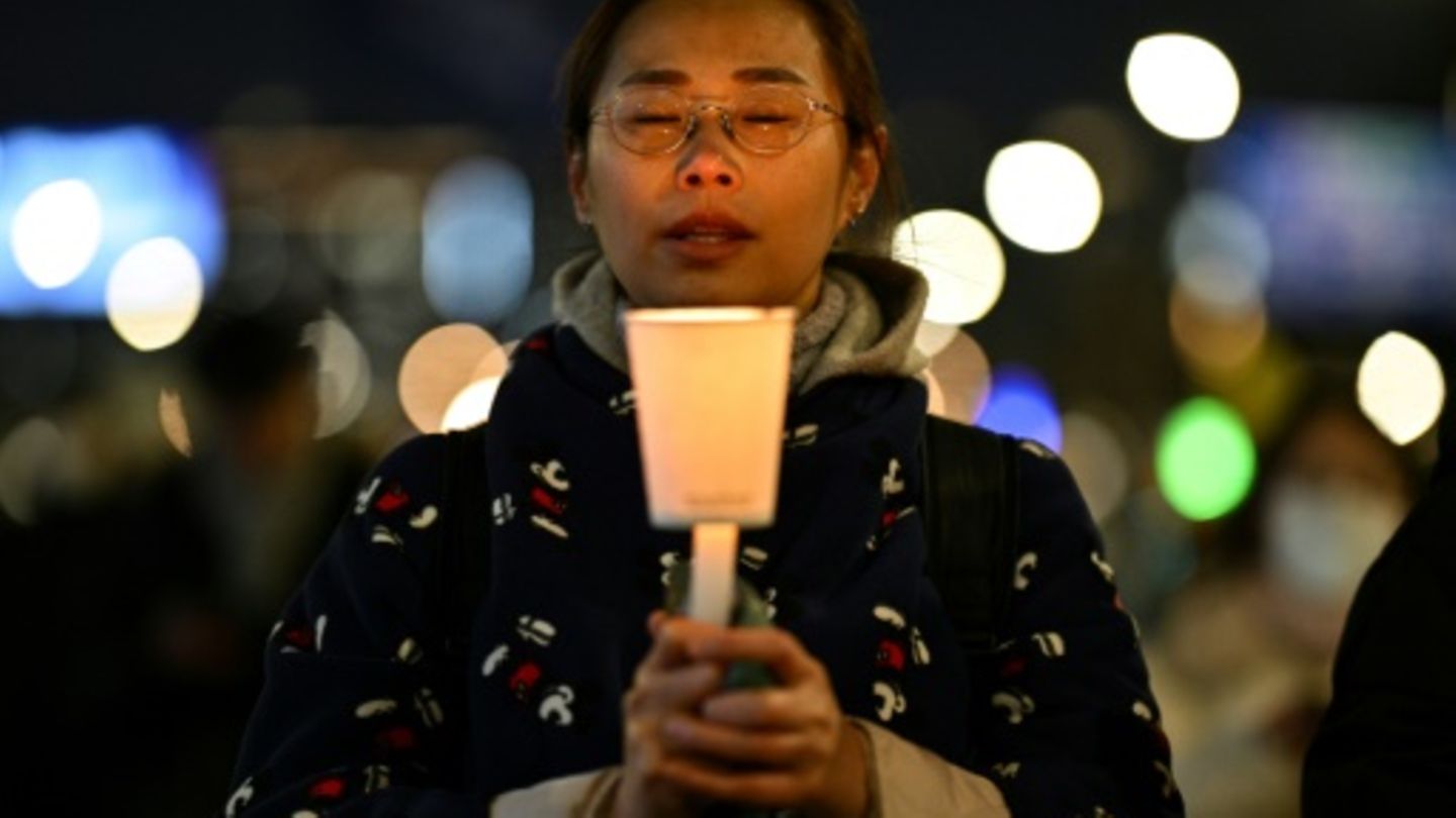 Demonstrantin vor dem Parlament in Seoul