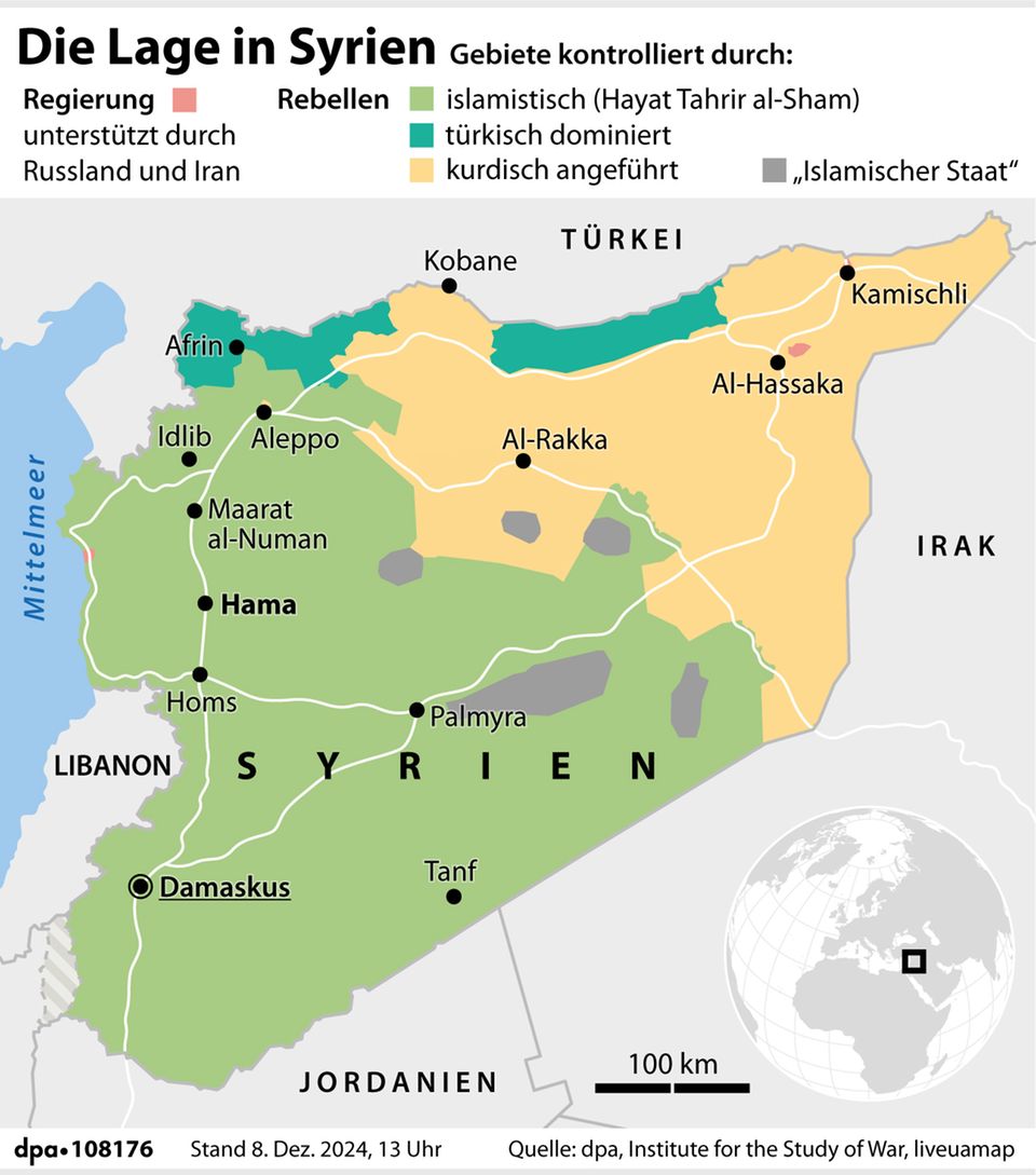 Map of Syria on December 8th: Which conflict party controls which region