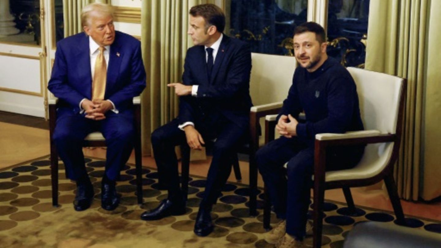 Trump (l), Macron (m) und Selenskyj in Paris
