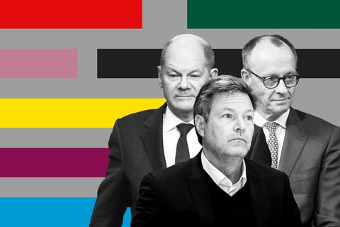 Die Politiker Habeck, Merz und Scholz in einer grafischen Anmutung