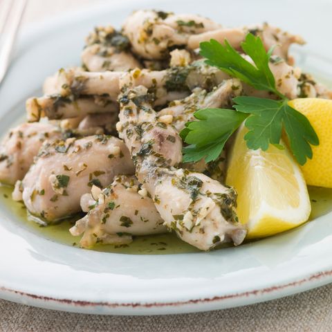 Fried frog legs on a plate