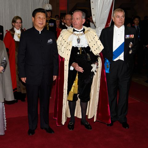 Prinz Andrew (r.) mit Chinas Präsident Xi Jinping (3.v.r.) auf dem Empfang des Lord Mayor (2.v.r.) im Oktober 2015